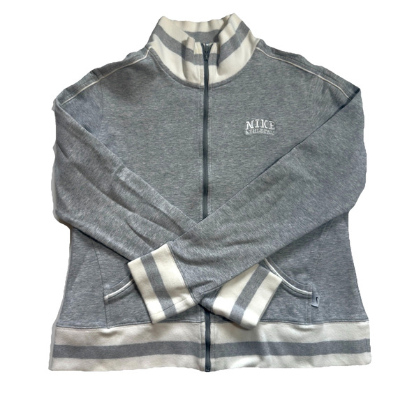 Vtg Y2K Nike Athletics Full Zip Sweatshirt Womens Medium Ribbed Collar Stripe - Picture 1 of 6